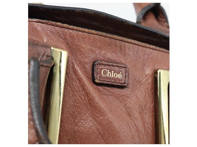 Chloé Borsa a Spalla Chloe Etel Pelle 2way Marrone Oro Auth hk3984 D'oro - vista 19