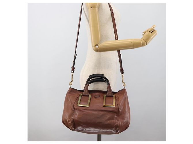 Chloé Borsa a Spalla Chloe Etel Pelle 2way Marrone Oro Auth hk3984 D'oro - vista 26