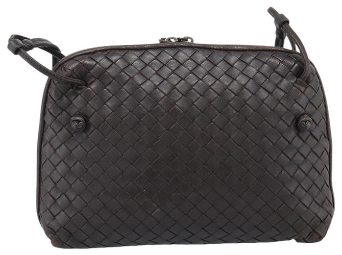 BORSA A SPALLA BOTTEGA VENETA INTRECCIATO Pelle Marrone Argento Auth BA14156 - Ansicht 2