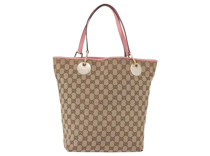 Borsa Tote GUCCI GG Canvas Beige Oro 120836 Auth 193531 D'oro - vista 13