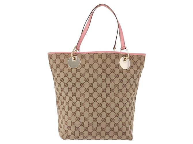 Borsa Tote GUCCI GG Canvas Beige Oro 120836 Auth 193531 D'oro - vista 2