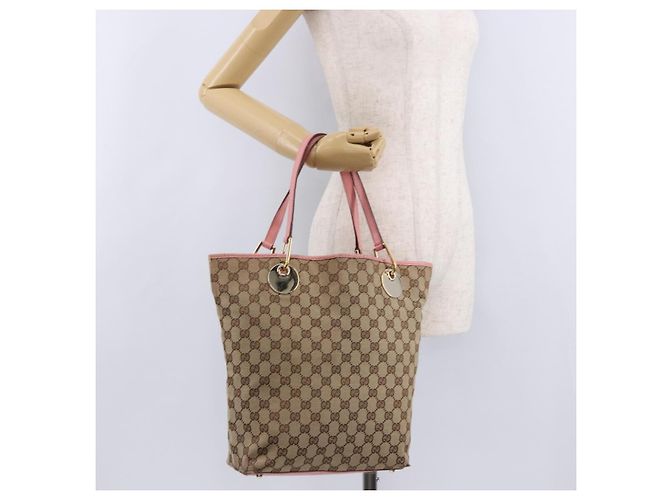Borsa Tote GUCCI GG Canvas Beige Oro 120836 Auth 193531 D'oro - vista 25