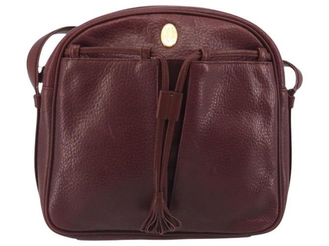 Borsa a Spalla CARTIER Must Line Pelle Bordeaux Oro Auth 194006 D'oro Bordò - vista 13