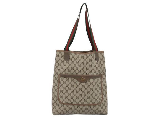 GUCCI GG Supreme Web Sherry Line Tote Bag PVC Beige 39 02 003 Auth 193140 - Ansicht 13