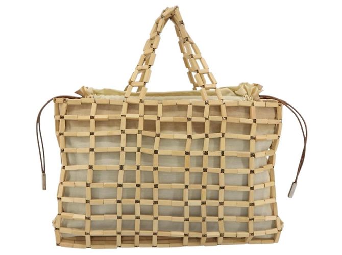 Salvatore Ferragamo Wood Mesh Drawstring canvas Beige - vista 2