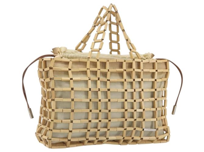 Salvatore Ferragamo Wood Mesh Drawstring canvas Beige - vista 3