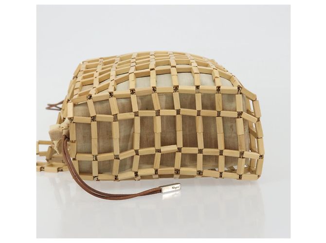 Salvatore Ferragamo Wood Mesh Drawstring canvas Beige - vista 5