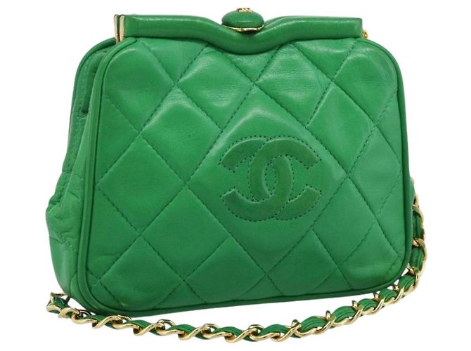 Chanel Coco Mark aus gestepptem Lammleder Grün - Ansicht 3