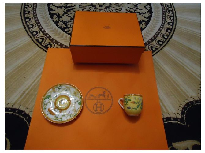 Hermès Conjunto de Xícara e Pires Branco Verde Laranja - vista 2