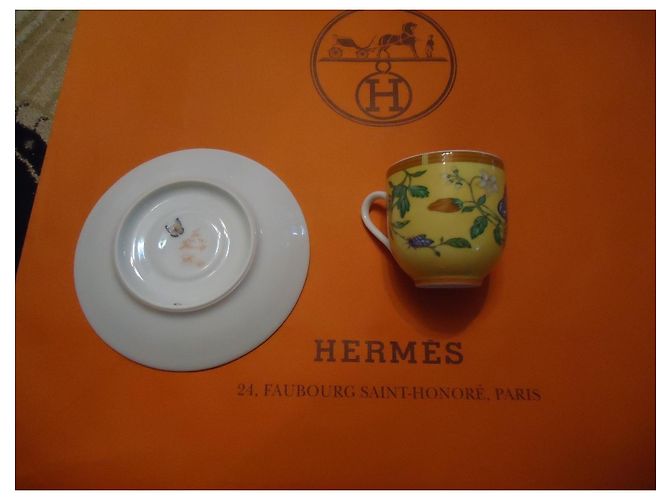 Hermès Conjunto de Xícara e Pires Branco Verde Laranja - vista 3