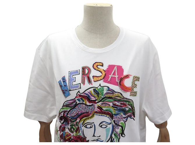 NEUF HAUT VERSACE MANCHES COURTES MEDUSA SEQUINS 44 IT M 48 FR COTON TOP - vue 2