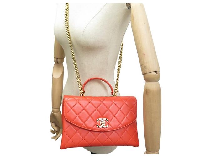 NUOVA BORSA CHANEL COCO HANDLE TRACCOLLA PELLE CORALLO HAND BAG PURSE NEW Arancione - vista 8