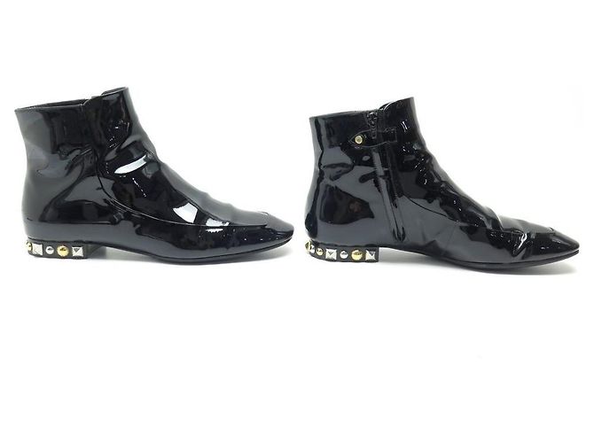 BOTAS LOUIS VUITTON SIXTIES FLAT ANKLE BOOT 40 botines en piel charol Negro - vista 3