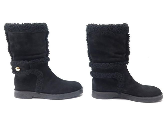 BOTAS LOUIS VUITTON SNOWY FLAT HALF BOOT 36.5 37 DE PIEL FORRADA Negro - vista 3