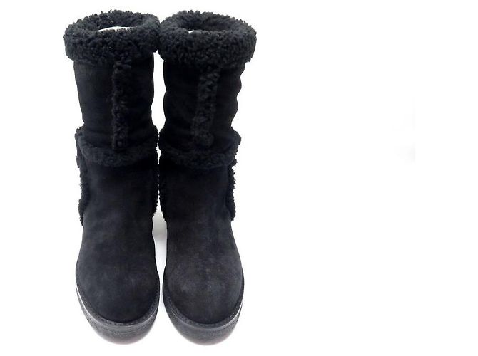 BOTAS LOUIS VUITTON SNOWY FLAT HALF BOOT 36.5 37 DE PIEL FORRADA Negro - vista 8