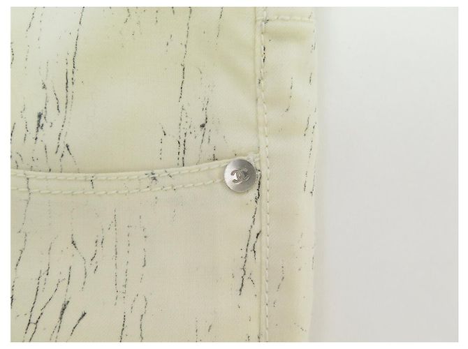 NEW CHANEL MARBLE EFFECT PANTS CC LOGO BUTTON P43196V31291 S 36 PANTS Cream - view 4
