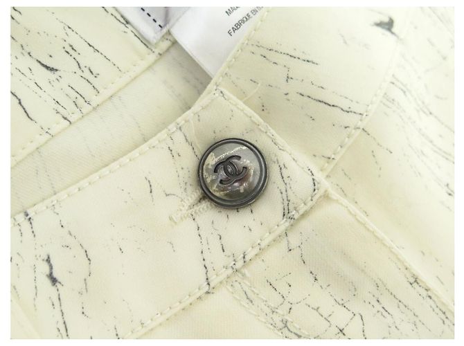 NEW CHANEL MARBLE EFFECT PANTS CC LOGO BUTTON P43196V31291 S 36 PANTS Cream - view 5
