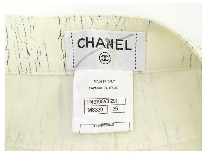 NEW CHANEL MARBLE EFFECT PANTS CC LOGO BUTTON P43196V31291 S 36 PANTS Cream - view 6