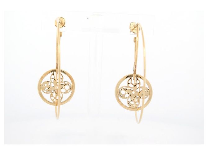 NUEVOS AROTES LOUIS VUITTON CREOLES DE ORO CON MALLA MONOGRAM Dorado - vista 2