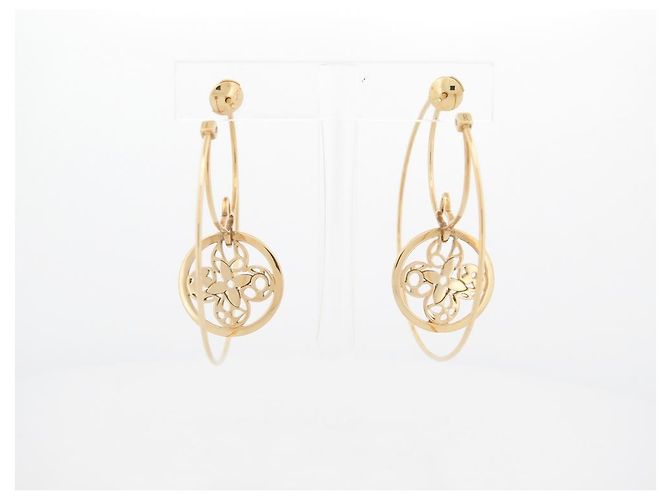 NUEVOS AROTES LOUIS VUITTON CREOLES DE ORO CON MALLA MONOGRAM Dorado - vista 3