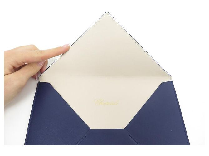 NUOVA POCCHETTE ENVELOPE CHOPARD 22.5CM IN PELLE BLU POUCH CLUTCH - vista 5
