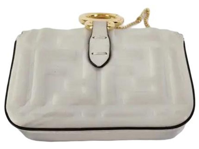 Baguette Pouch con zip logo Fendi in pelle stampata FF Bianco - vista 2