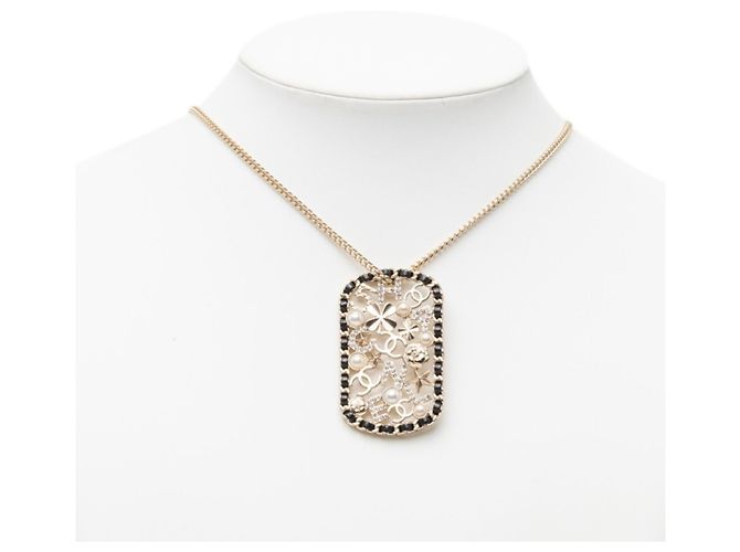 Collana Chanel Coco Mark Logo Clover Camellia Nero D'oro - vista 5