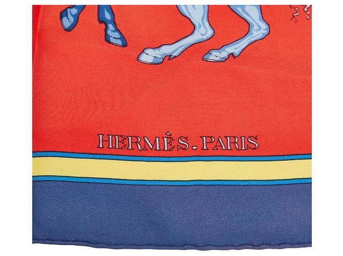 Hermès Sciarpa Hermes Carre 90 CARROUSEL Rosso Blu Multicolore - vista 4