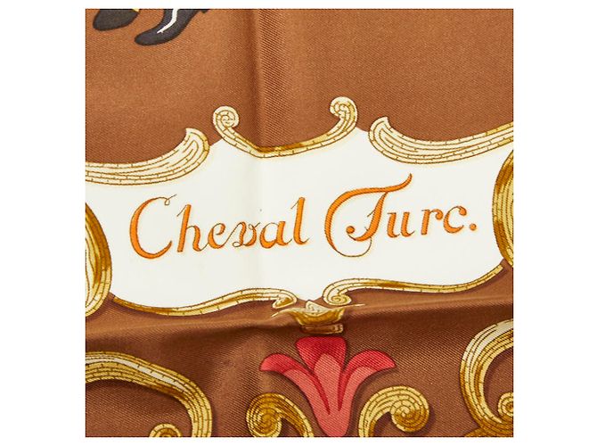 Hermès Sciarpa in seta Hermes Carre 90 Cheval Turc Marrone Multicolore - vista 2