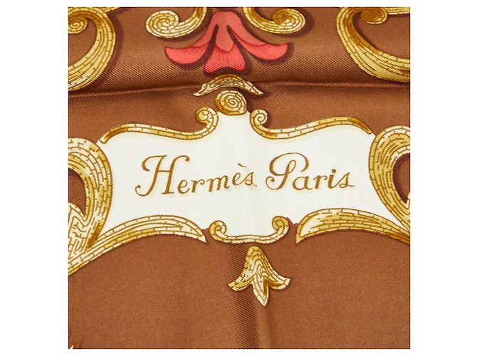 Hermès Sciarpa in seta Hermes Carre 90 Cheval Turc Marrone Multicolore - vista 8
