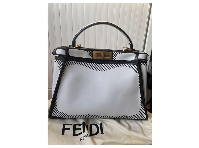 Borsa Fendi Peekaboo Iconic Mini Nero Bianco D'oro - vista 12