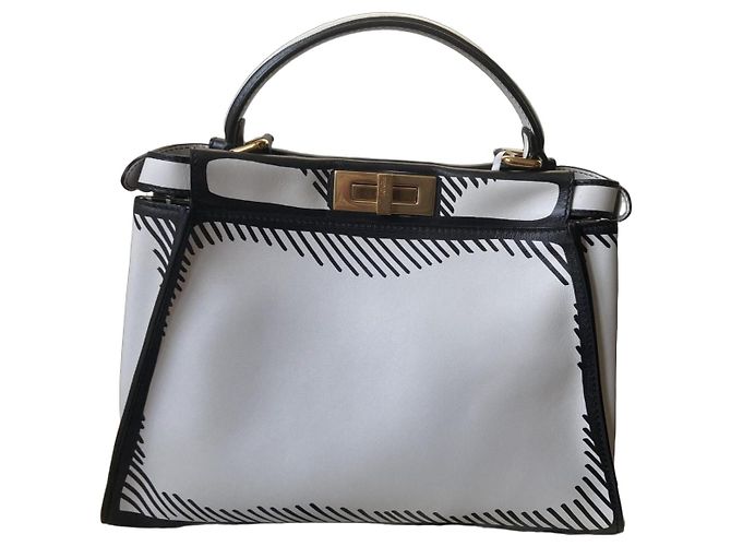 Borsa Fendi Peekaboo Iconic Mini Nero Bianco D'oro - vista 2