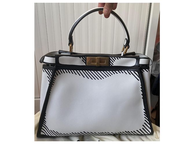 Borsa Fendi Peekaboo Iconic Mini Nero Bianco D'oro - vista 3