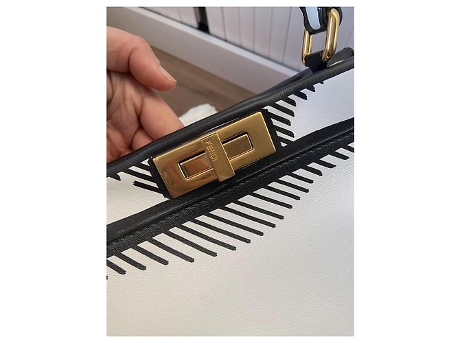 Borsa Fendi Peekaboo Iconic Mini Nero Bianco D'oro - vista 4