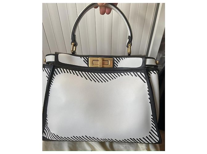 Borsa Fendi Peekaboo Iconic Mini Nero Bianco D'oro - vista 5
