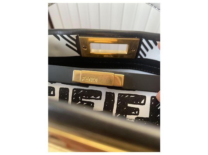Borsa Fendi Peekaboo Iconic Mini Nero Bianco D'oro - vista 9