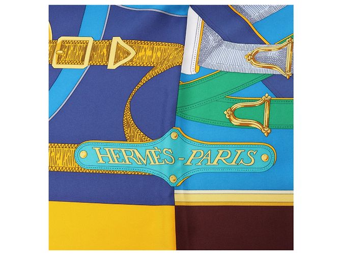 Foulard in seta Hermès 140 "Eperon d'Or" Blu x Marrone - vista 10