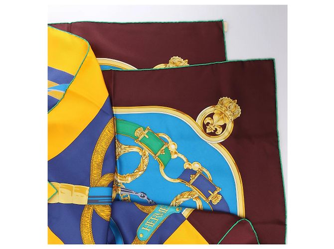 Foulard in seta Hermès 140 "Eperon d'Or" Blu x Marrone - vista 2