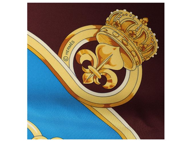 Foulard in seta Hermès 140 "Eperon d'Or" Blu x Marrone - vista 8