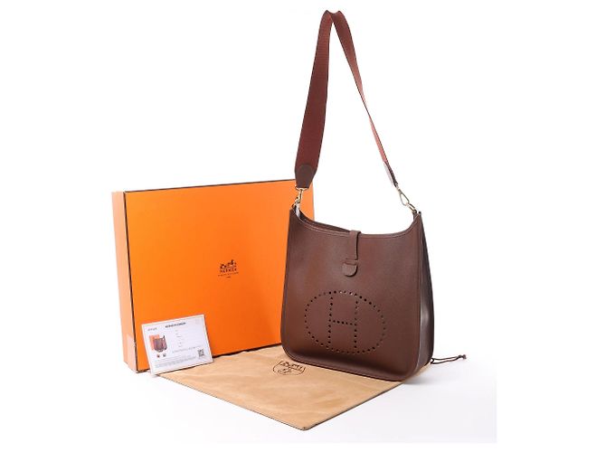 Evelyne Hermès Hermes Evelyn 1 33 GM Cushbell Leather in Havane B: 1998 Bordò - vista 14
