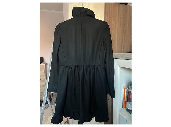 RED VALENTINO Black Wool Blend Ruffled Coat - view 2