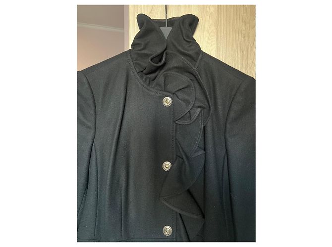 RED VALENTINO Black Wool Blend Ruffled Coat - view 3