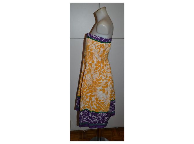 Trägerloses Sportmax Kleid mit Blumenprint Weiß Grün Lila Gelb - Ansicht 3