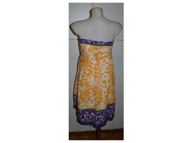 Trägerloses Sportmax Kleid mit Blumenprint Weiß Grün Lila Gelb - Ansicht 4