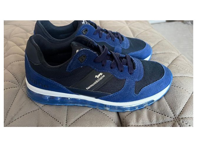 Autre Marque Harmont & Blaine Baskets en daim bleu et mesh - vue 2