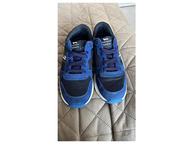 Autre Marque Harmont & Blaine Baskets en daim bleu et mesh - vue 3