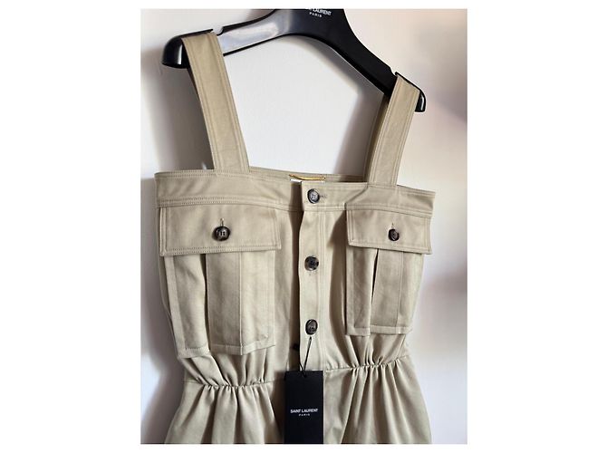 Saint Laurent Beiges Baumwoll-Latzkleid - Ansicht 3