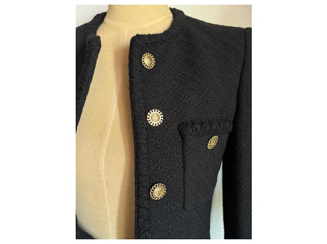 Saint Laurent Giacca corta in tweed nero - vista 8