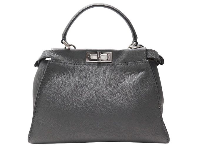 BORSA FENDI PEEKABOO SELLERIA MEDIUM 8BN290 PELLE GRIGIA A SPALLA - vista 2