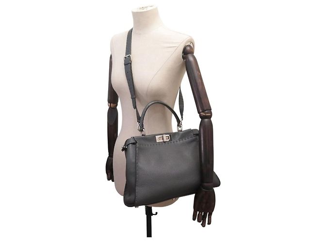 BORSA FENDI PEEKABOO SELLERIA MEDIUM 8BN290 PELLE GRIGIA A SPALLA - vista 5